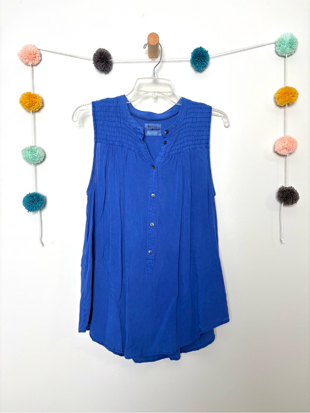 Holding Horses Blue Smocked Sleeveless Tank